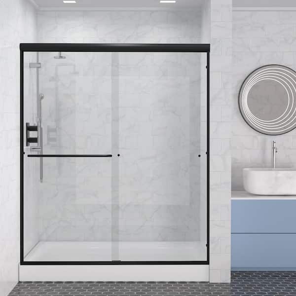Maincraft 60 in. W x 70 in. H Double Sliding Framed Shower Door/Enclosure in Black with Clear Glass