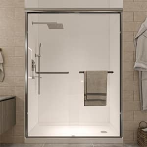 50 to 54 in. W. x 72 in. H Double Sliding Semi-Frameless Shower Door in Brushed Nickel with Double Handle