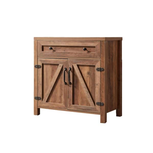 URTR Rustic Farmhouse Brown Wood Accent Storage Cabinet with 2 Barn ...