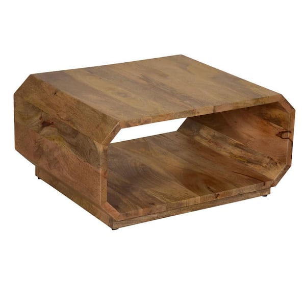 24 in. Natural Brown Rectangle Cube Mango Wood Coffee Table with Hollow Shape