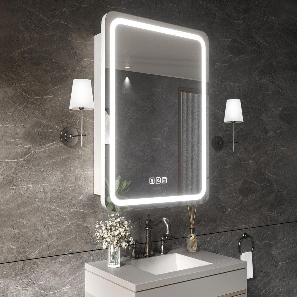 20 in. W x 28 in. H Sliver Rectangular Flowing LED Light Surface/Recessed Medicine Cabinet with Mirror, Left Hinge price history on PriceWatchPro
