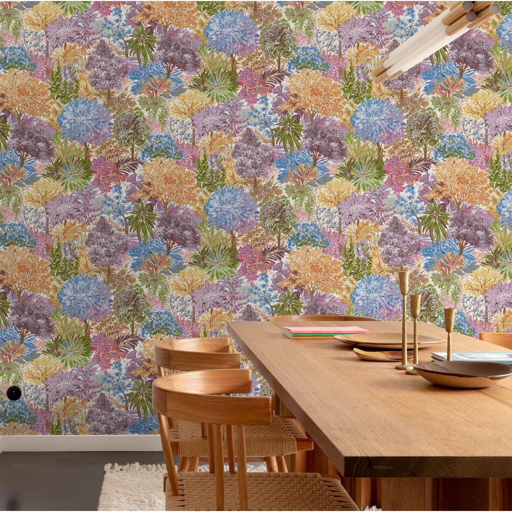 Multicoloured-Blue Handpainted Tropical Forest Print Non Woven Non-Pasted Textured Wallpaper 57 Sq. Ft. price history on PriceWatchPro