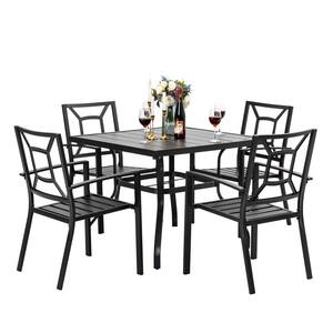 5-Pieces Metal Patio Dining Sets Outdoor 37 in. Square Table and Dining Chairs, Black