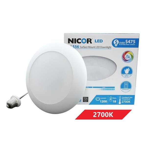 NICOR DLS 5/6 in. White 1200 Lumen Integrated LED Recessed Surface Mount Trim in 2700K