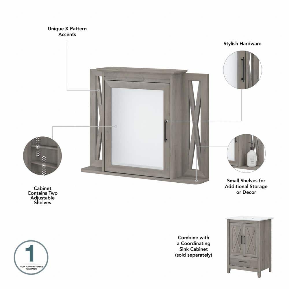 Driftwood Gray Laminated Wood Bathroom Medicine Cabinet with Mirror