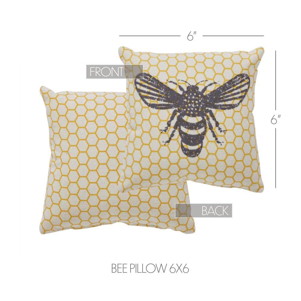 Vintage Yellow Bee Print Cotton Throw Pillow 6x6