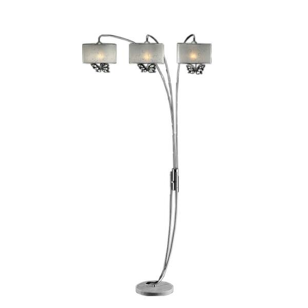 ORE International 85 in. Hydra Polished Steel Arch Lamp with White Butterfly Shades