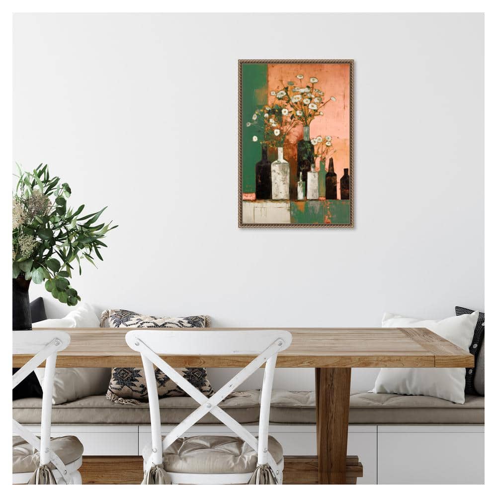 Botanic-Inspired Framed Canvas Wall Art with Weathered Embellishment
