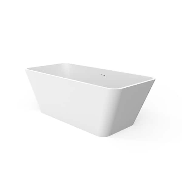 67.00 in. x 31.50 in. Flat Bottom Stone Resin Freestanding Soaking Bathtub with Center Drain in Matte White