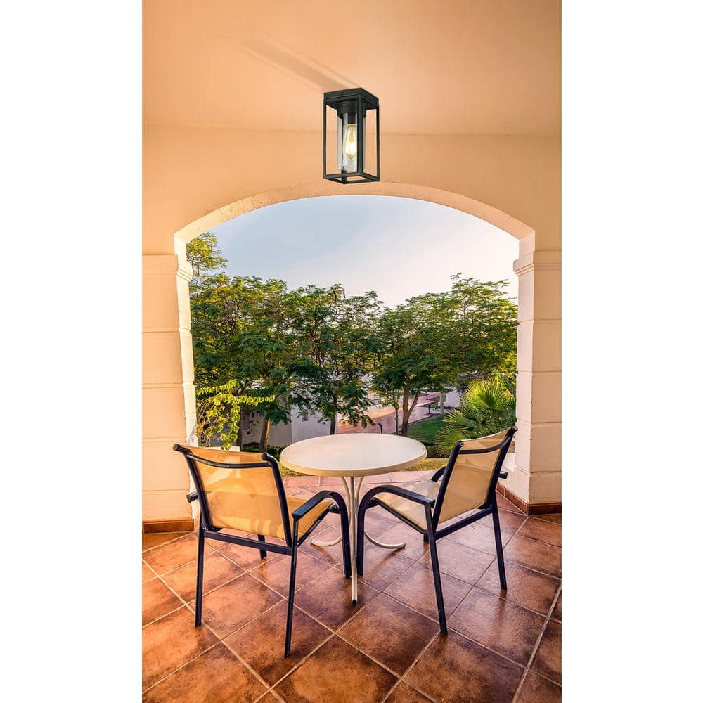 Walker Hill Matte Black Glass Outdoor Flush Mount Light