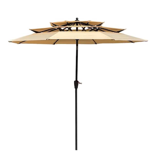 Sudzendf 9 ft. Steel Pole Market Patio Umbrella in Tan With Crank and Tilt