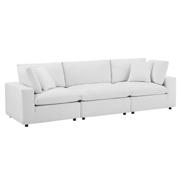 MODWAY Commix 119 in. White Down Filled Overstuffed Performance Velvet 3-Seat Sofa