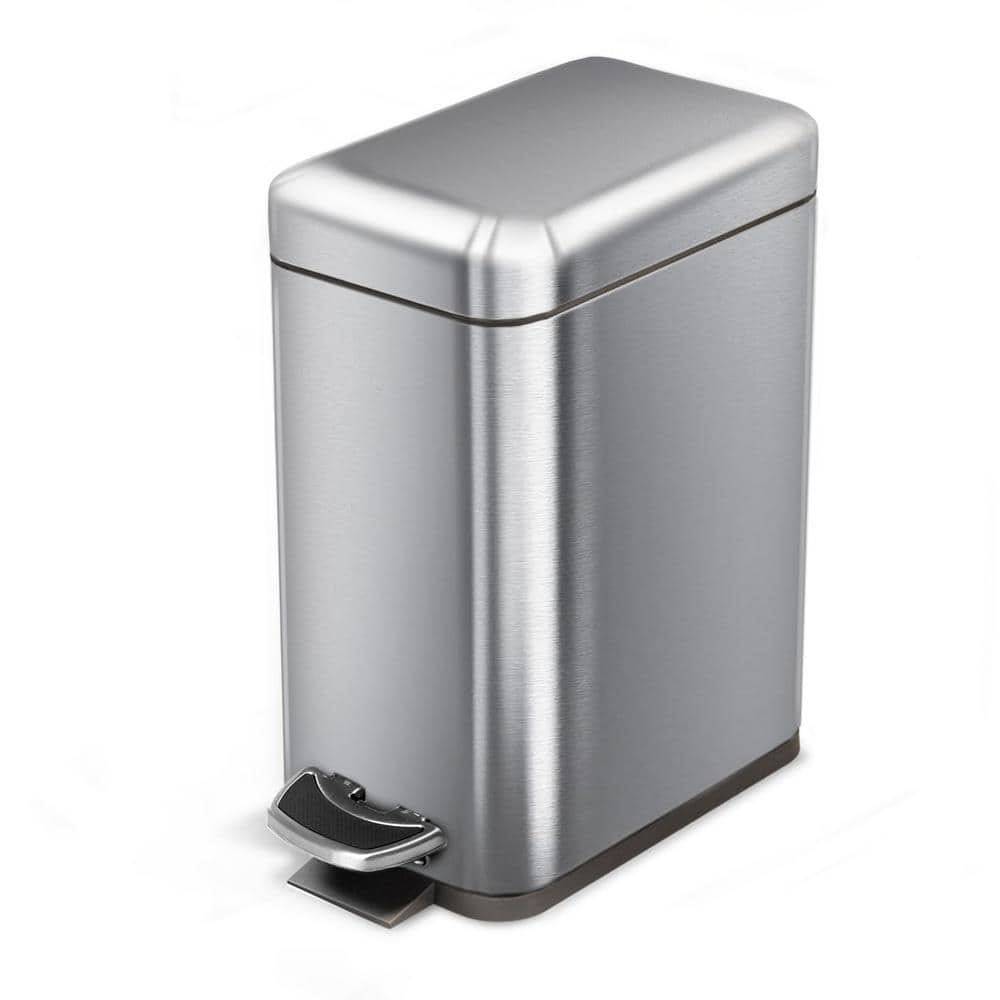 Home Zone Living 1.3 gal. Stainless Steel Small Step-On Trash Can with Soft Close Lid and Slim Shape