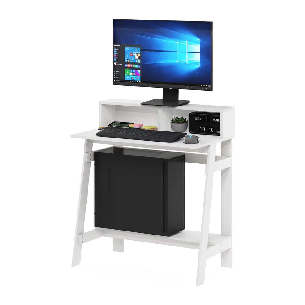 White Composite Wood A-Frame Desk with Hutch