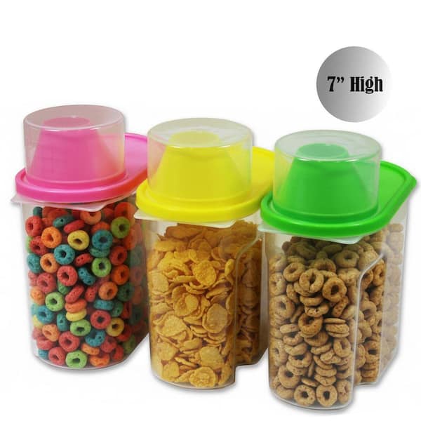 0.2 Gallon Food Storage Bin Container with Lid in Green, Pink and Yellow, 3 Pack - for Better Kitchen Organization