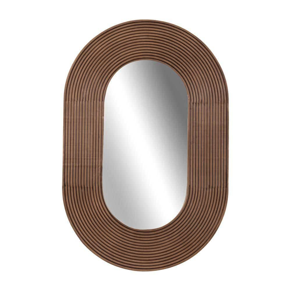 Walnut 24 in. x 36 in. Oval Wood Oblong Ribbed Wall Mirror price history on PriceWatchPro