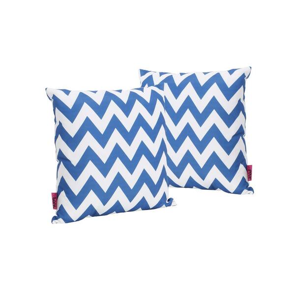 Noble House Ernest Blue and White Zig Zag Striped Polyester 18 in. x 18 in. Throw Pillow (Set of 2)