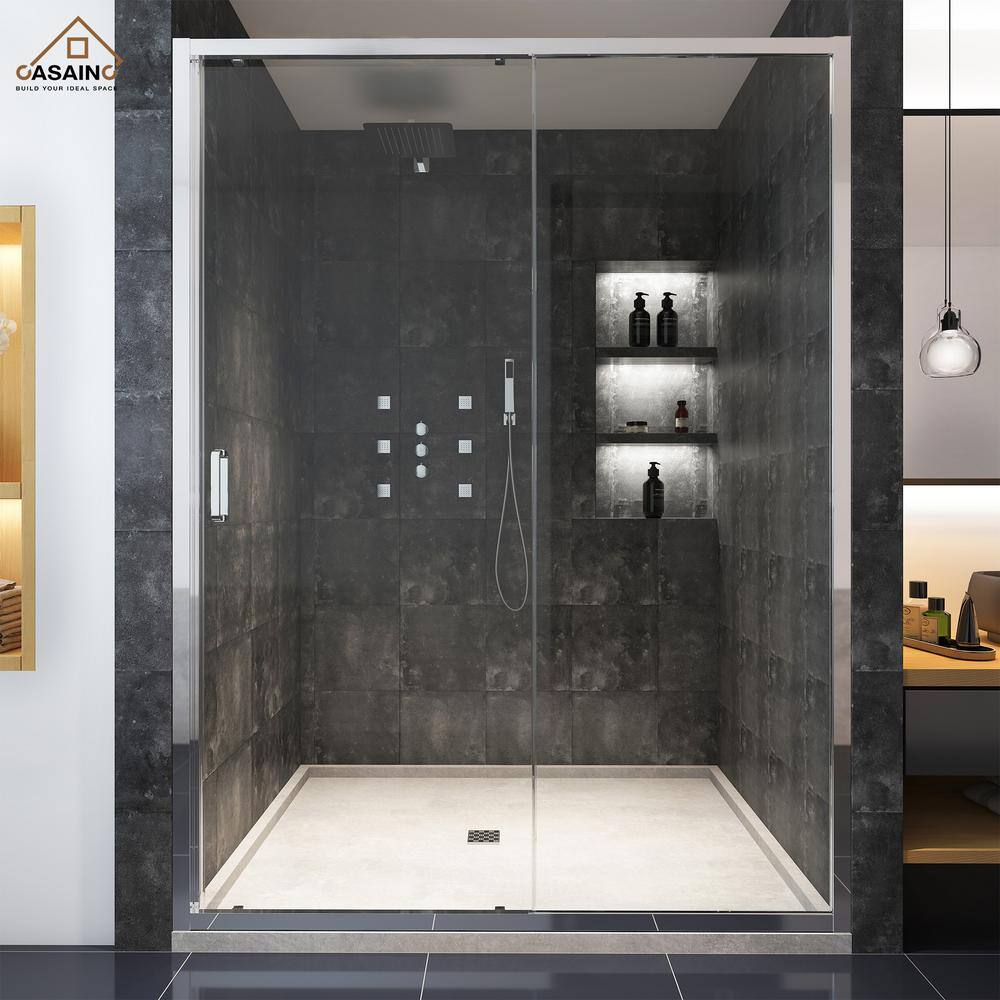 60" x 72" Chrome Framed Single Sliding Shower Door