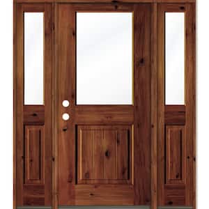 64 in. x 80 in. Rustic Alder Wood Clear Half-Lite Red Chestnut Stain w.VG Right Hand Single Prehung Front Door/Sidelites