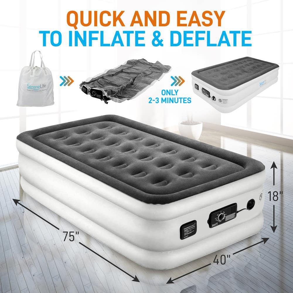 18'' Gray Twin Raised Air Mattress with Built-in Pump