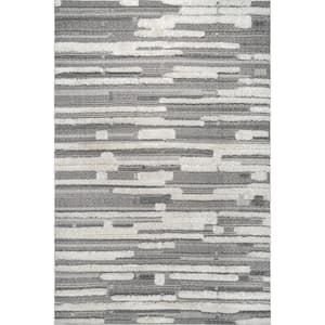 Kaira High Low Textured Shaggy Striped Gray 4 ft. x 6 ft. Area Rug