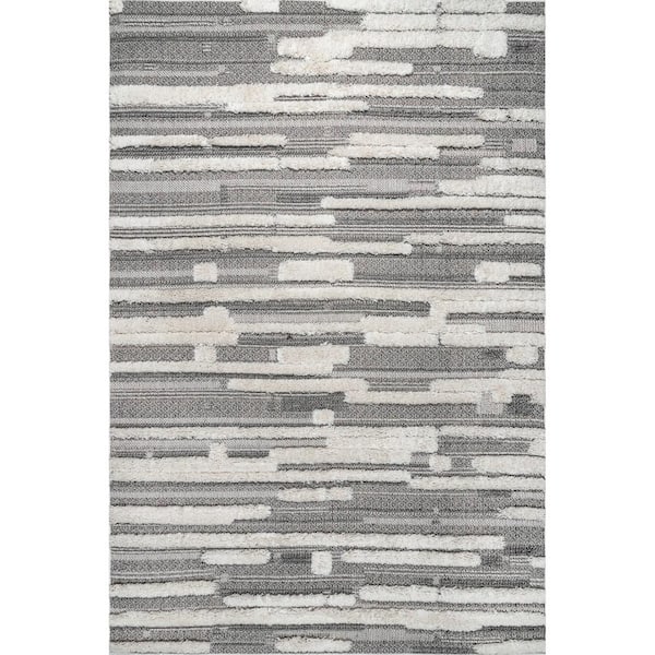 nuLOOM Kaira High Low Textured Shaggy Striped Gray 4 ft. x 6 ft. Area ...