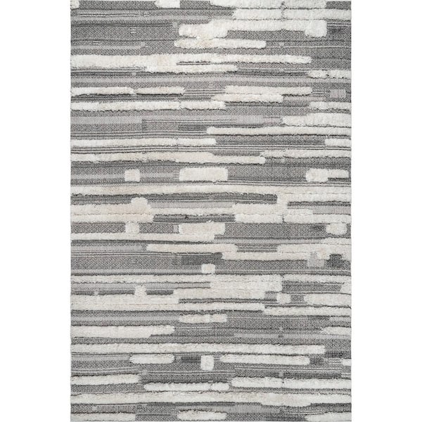 nuLOOM Kaira High Low Textured Shaggy Striped Gray 8 ft. 10 in. x 12 ft. Area Rug