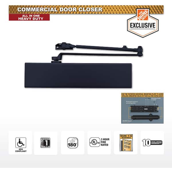 Heavy-Duty All-in-One Matte Black Commercial Door Closer