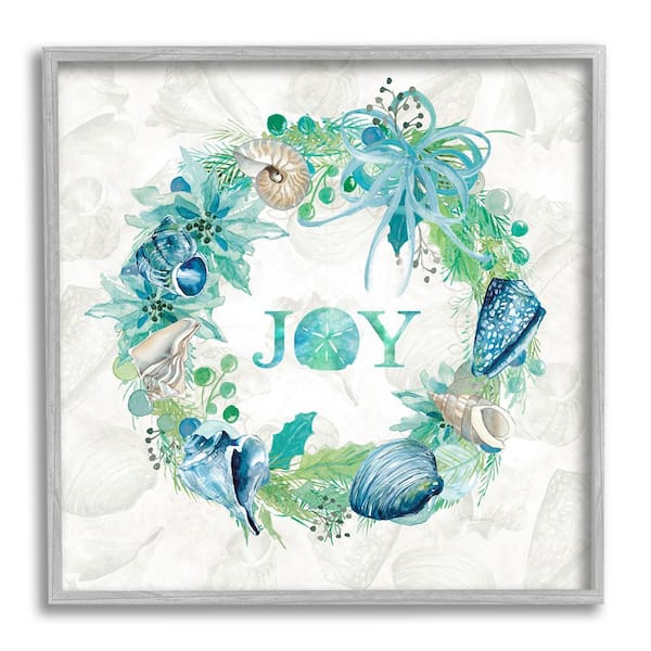 Stupell Industries Joy Coastal Shell Wreath by Carol Robinson 1-Piece Framed Graphic Print Nature Poster Art Print 24 in. x 24 in.