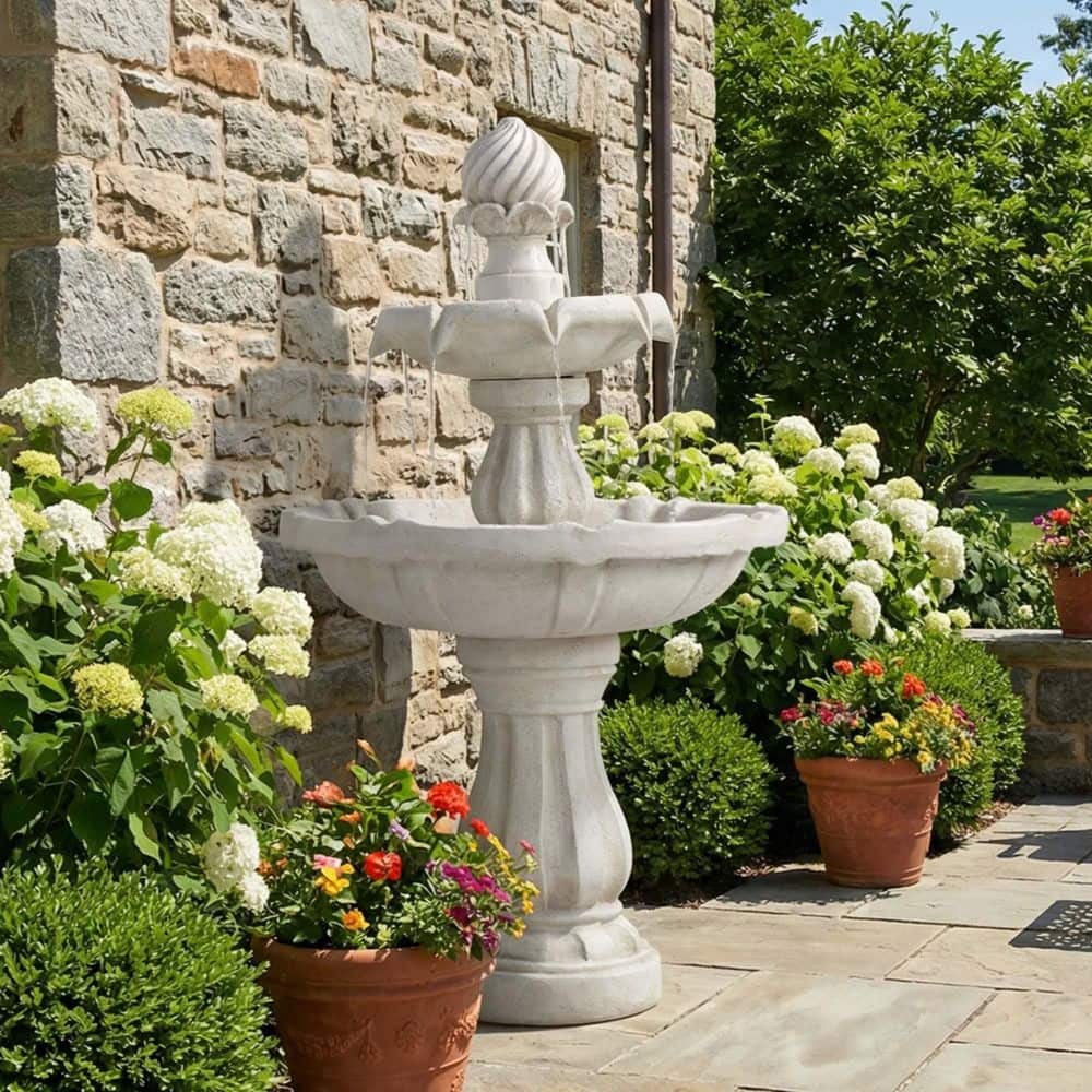 37 in. Stone-Texture Polyresin Cascading Waterfall Fountain Y