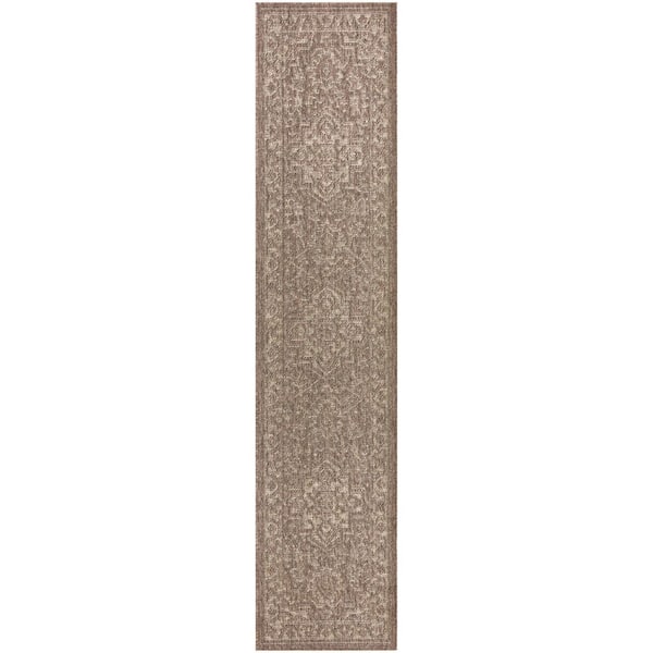 Tulum Brown 2 ft. x 10 ft. Center medallion Contemporary Runner Area Rug
