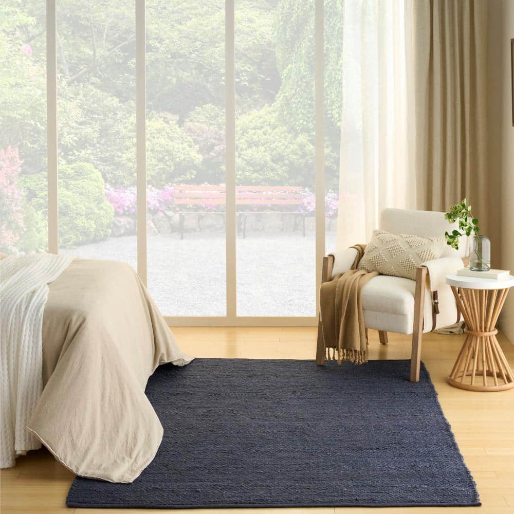 Handmade Navy Blue Natural Jute 4' x 6' Rectangular Rug