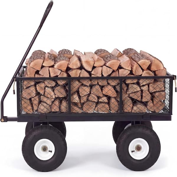 800LBS Heavy Duty Steel Garden Cart, Garden Wagon Cart on Wheels, Metal Yard Utility Wagon with Removable Mesh Sides