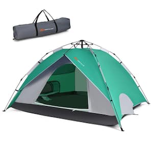 8.5 ft x 7.3 ft Green 4 Person Instant Popup Camping Tent 2-in-1 Double Layer Waterproof Tent