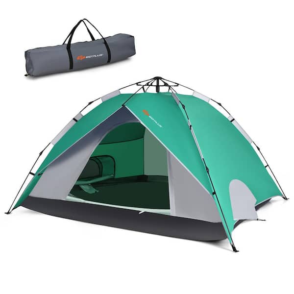 Costway 8.5 ft x 7.3 ft Green 4 Person Instant Popup Camping Tent 2-in-1 Double Layer Waterproof Tent