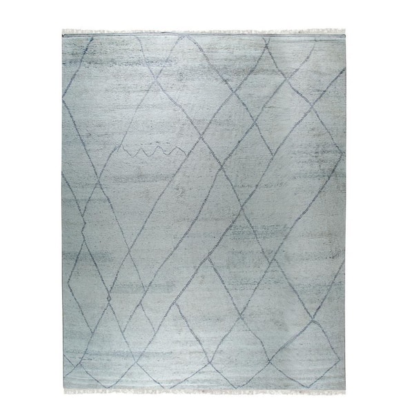 Silver 4 ft. x 12 ft. Hand-Knotted Wool Modern Moroccan Area Rug