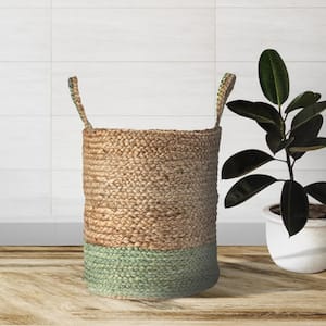 Wise Braided Natural Jute Green Decorative Basket with Handles