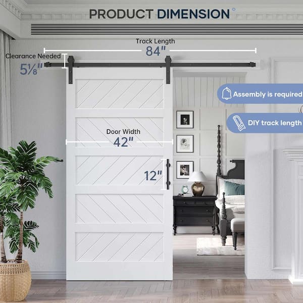 42 in. x 84 in. 5-Panel White Finished MDF Sliding Barn Door with Hardware Kit