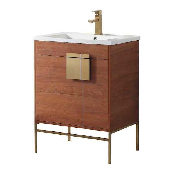 FINE FIXTURES Shawbridge 30 in. W x 18.11 in. D x 33.5 in. H Bathroom Vanity in Spicy Walnut with White Ceramic Vanity Top