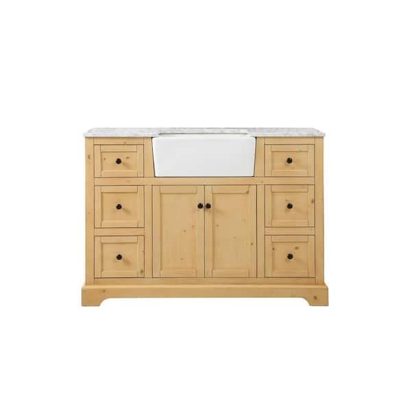 Unbranded Timeless Home 48 in. W x 22 in. D x 34.75 in. H Single Bathroom Vanity Side Cabinet in Natural Wood with Marble Top