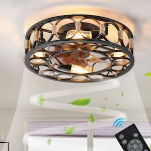 Rivere 20 in. Indoor Black Flush Mount Ceiling Fan with Lights, 6-Speed Farmhouse Low Profile Ceiling Fan with Remote