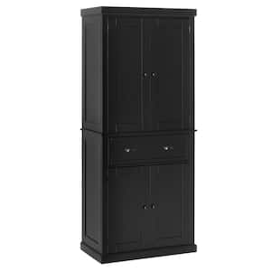 Black Freestanding Kitchen Pantry Cabinet with Adjustable Shelves and Drawer