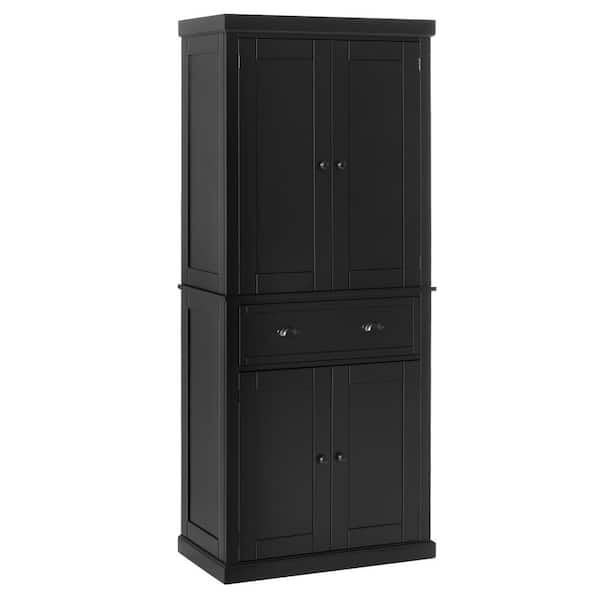 HOMCOM Black Freestanding Kitchen Pantry Cabinet with Adjustable Shelves and Drawer