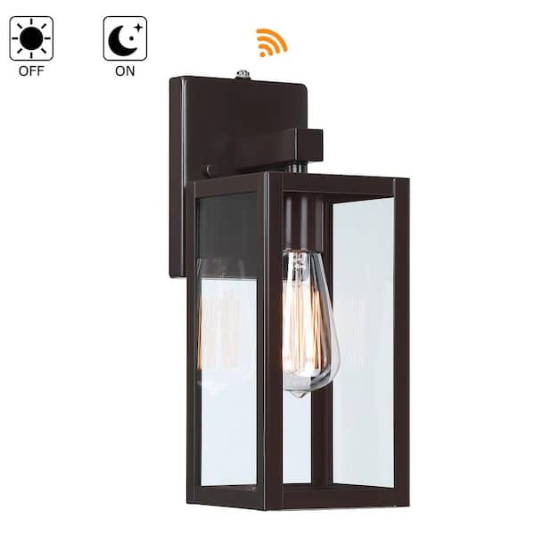 Hukoro Martin 13.5 in. Bronze Dusk to Dawn Outdoor Hardwired Wall Lantern Sconce with No Bulbs Included