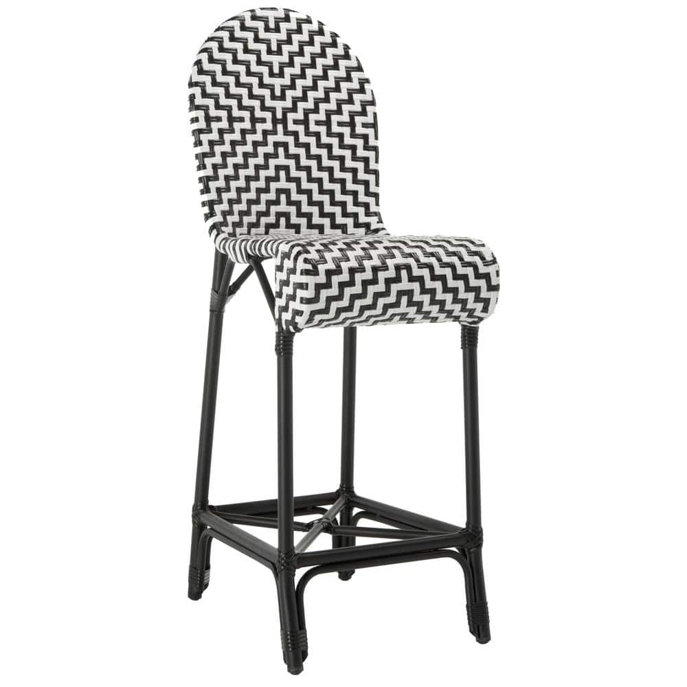 Tilden Black and White Rattan Indoor/Outdoor Bar Stool