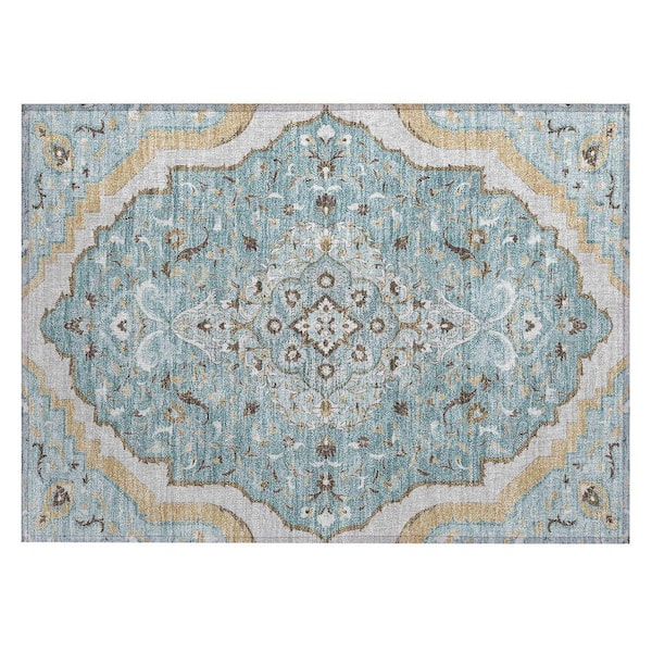 Chantille Machine Washable Indoor/Outdoor Abstract ACN2715 Teal 2 ft. x 3 ft. Accent Rug
