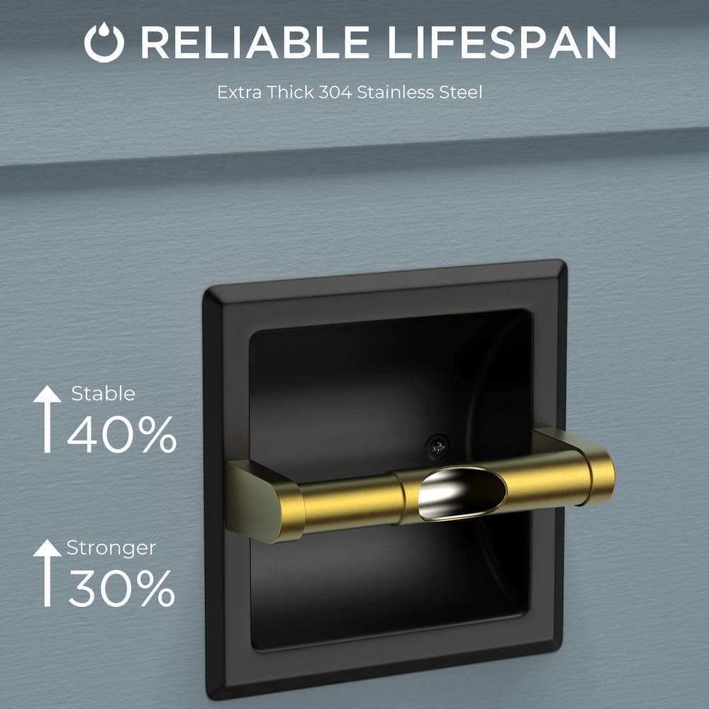 Polished Gold and Black Stainless Steel Wall-Mounted Toilet Paper Holder