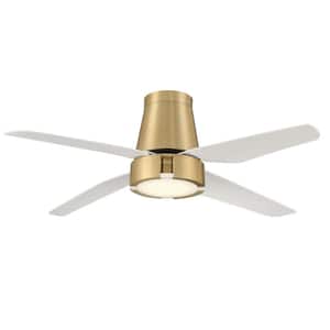 Hugh 52 in. LED Indoor Brushed Brass Ceiling Fan with White Blades