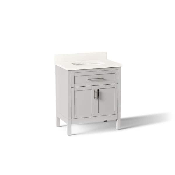 Hadron 30 in. Single Sink Freestanding Atmos Grey Bath Vanity with White Quartz Top