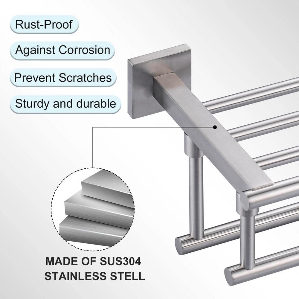 16-Inch Brushed Nickel Double Towel Bar with Shelf